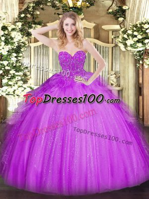 Inexpensive Lavender Sleeveless Tulle Lace Up Quinceanera Gown for Military Ball and Sweet 16 and Quinceanera