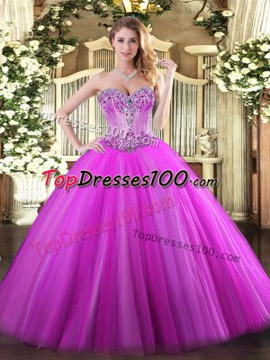 Sweetheart Sleeveless Tulle Quinceanera Dress Beading Lace Up