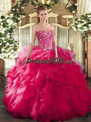 Floor Length Ball Gowns Sleeveless Hot Pink Sweet 16 Dresses Lace Up