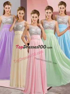 Traditional Baby Pink Side Zipper Scoop Beading Chiffon Sleeveless