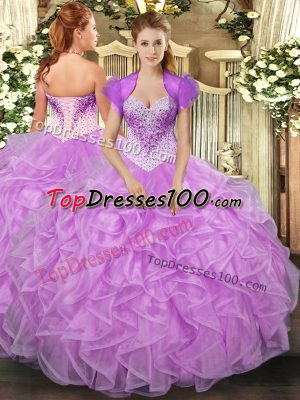 Sweetheart Sleeveless Organza Sweet 16 Dresses Beading and Ruffles Lace Up