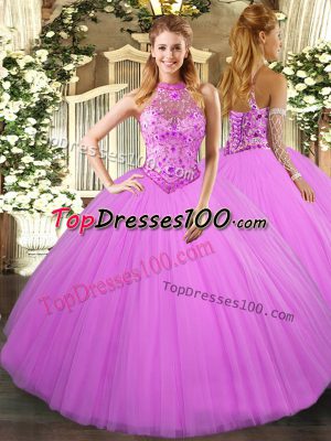 Tulle Sleeveless Floor Length Sweet 16 Dresses and Beading and Embroidery
