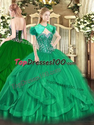 Sleeveless Beading and Ruffles Lace Up Ball Gown Prom Dress