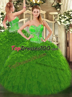 Graceful Green Sweetheart Neckline Beading and Ruffles Quinceanera Dress Sleeveless Lace Up