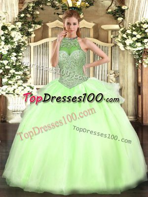 Tulle Sleeveless Floor Length Sweet 16 Dresses and Beading