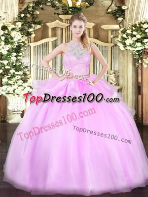 Floor Length Lilac 15 Quinceanera Dress Scoop Sleeveless Lace Up