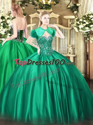 Beading Quinceanera Dress Turquoise Lace Up Sleeveless Floor Length