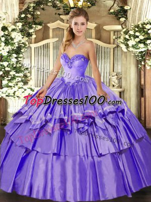 Best Selling Lavender Organza and Taffeta Lace Up Sweetheart Sleeveless Floor Length Quinceanera Dress Beading and Ruffled Layers