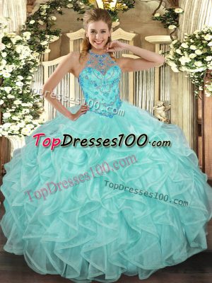 Great Sleeveless Beading and Ruffles Lace Up Sweet 16 Quinceanera Dress