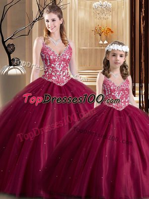Sleeveless Lace Up Floor Length Lace 15th Birthday Dress