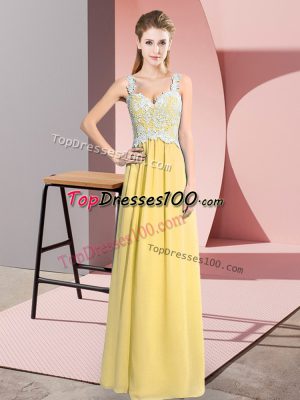 Yellow Empire Lace Prom Dress Zipper Chiffon Sleeveless Floor Length