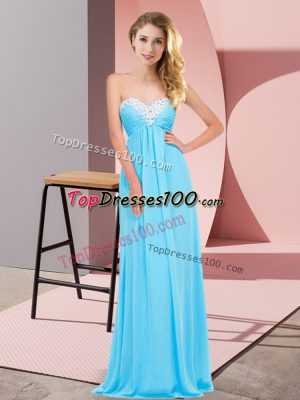 Ruching Homecoming Dress Aqua Blue Lace Up Sleeveless Floor Length