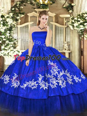 Spectacular Sleeveless Floor Length Embroidery Zipper Quinceanera Dress with Royal Blue
