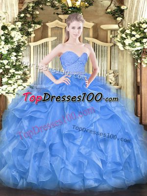 Floor Length Baby Blue Quinceanera Gowns Sweetheart Sleeveless Zipper