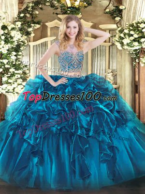 Sleeveless Lace Up Floor Length Beading and Ruffles Quinceanera Dresses