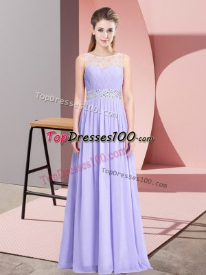 Sleeveless Chiffon Floor Length Lace Up Dress for Prom in Lavender with Beading
