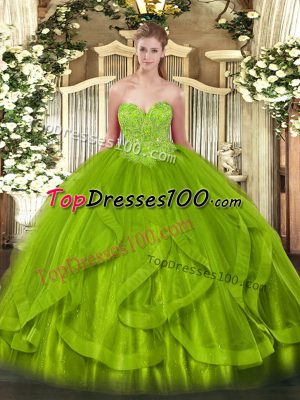 Sleeveless Floor Length Beading and Ruffles Lace Up Sweet 16 Dress with
