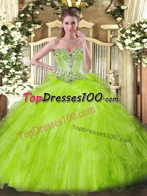 Clearance Ball Gowns Tulle Sweetheart Sleeveless Beading and Ruffles Floor Length Lace Up Quinceanera Dress