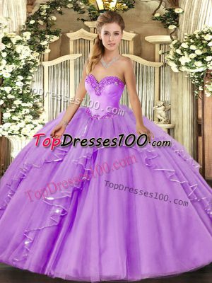Hot Selling Sweetheart Sleeveless Tulle Sweet 16 Quinceanera Dress Beading and Ruffles Lace Up