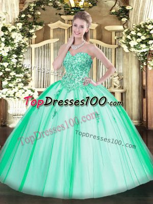 Floor Length Ball Gowns Sleeveless Turquoise Quinceanera Dress Lace Up