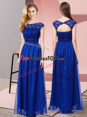Deluxe Royal Blue Zipper Prom Dress Lace Sleeveless Floor Length