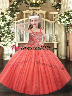 Straps Sleeveless Tulle Little Girls Pageant Dress Beading Lace Up