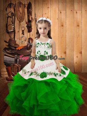 Discount Green Sleeveless Embroidery and Ruffles Floor Length Pageant Dress Womens