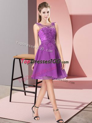 Enchanting Eggplant Purple Empire Appliques Bridesmaid Gown Zipper Chiffon Sleeveless Knee Length