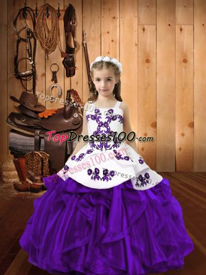 Latest Embroidery and Ruffles Party Dresses Eggplant Purple Lace Up Sleeveless Floor Length