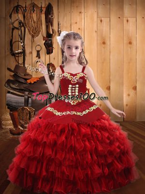 Ball Gowns Little Girl Pageant Gowns Red Straps Organza Sleeveless Floor Length Lace Up