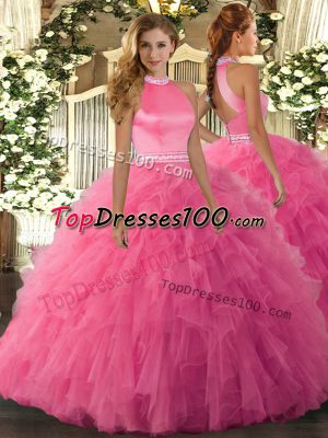 Organza Sleeveless Floor Length Quinceanera Gowns and Beading and Ruffles