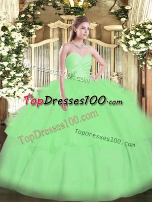 Apple Green Ball Gowns Organza Sweetheart Sleeveless Beading and Ruffled Layers Floor Length Lace Up Sweet 16 Quinceanera Dress