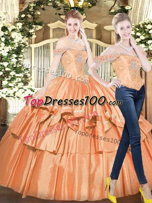 Orange Red Sleeveless Organza Lace Up Quinceanera Gowns for Military Ball and Sweet 16 and Quinceanera