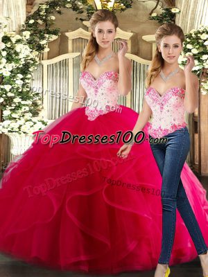 Traditional Sleeveless Beading and Ruffles Lace Up Quinceanera Gowns