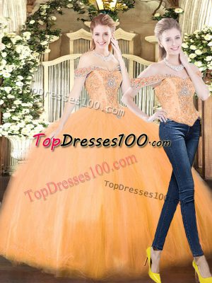 Excellent Floor Length Ball Gowns Sleeveless Orange Red Quince Ball Gowns Lace Up