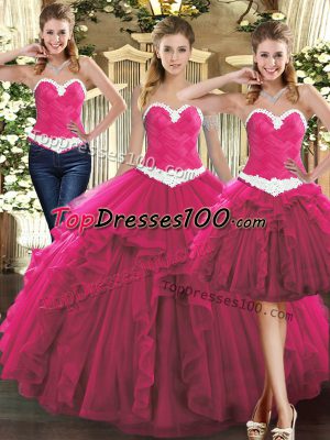 Fuchsia Sweetheart Lace Up Ruffles Quinceanera Dresses Sleeveless