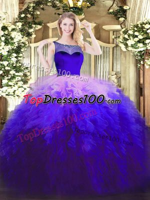 Hot Sale Scoop Sleeveless Zipper Quince Ball Gowns Multi-color Tulle