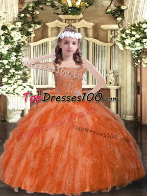 Best Orange Red Little Girls Pageant Dress Wholesale Sweet 16 and Quinceanera with Beading and Ruffles Straps Sleeveless Lace Up