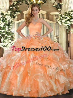 Gorgeous Orange Sweetheart Neckline Beading and Ruffles Sweet 16 Dress Sleeveless Lace Up