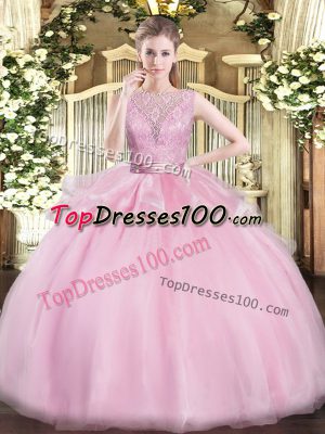 Scoop Sleeveless Organza Vestidos de Quinceanera Lace Backless