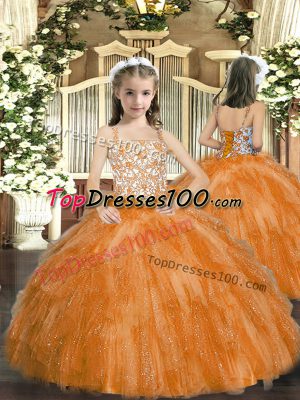 Enchanting Floor Length Orange Pageant Dress Straps Sleeveless Lace Up