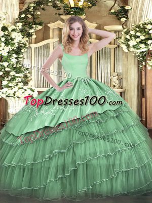Admirable Floor Length Green Quinceanera Dresses Straps Sleeveless Zipper