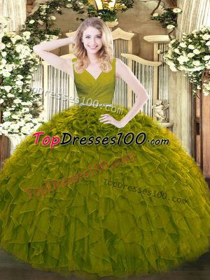 Edgy Olive Green Sleeveless Tulle Zipper Quince Ball Gowns for Military Ball and Sweet 16 and Quinceanera