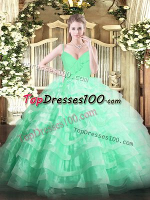 Ruffled Layers Quince Ball Gowns Apple Green Zipper Sleeveless Floor Length