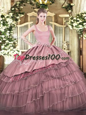 Gorgeous Embroidery and Ruffled Layers Quinceanera Dress Red Zipper Sleeveless Floor Length