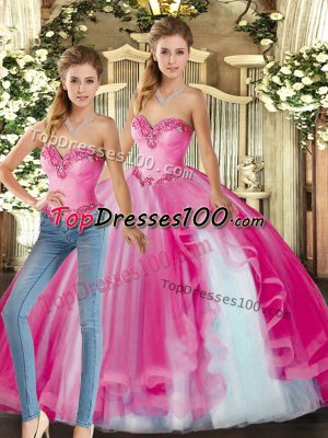 Baby Pink Sweetheart Lace Up Ruffles Quince Ball Gowns Sleeveless