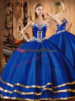 Organza Sweetheart Sleeveless Lace Up Embroidery Quinceanera Gowns in Blue