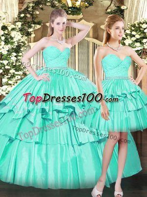 Beautiful Sweetheart Sleeveless Lace Up Sweet 16 Dresses Aqua Blue Organza