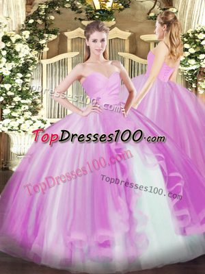Dazzling Sweetheart Sleeveless Lace Up Quinceanera Dresses Lilac Tulle