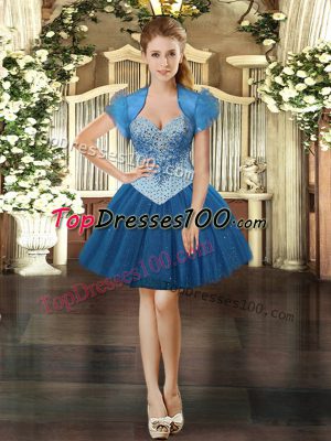 Dazzling Beading Prom Dress Royal Blue Lace Up Sleeveless Mini Length